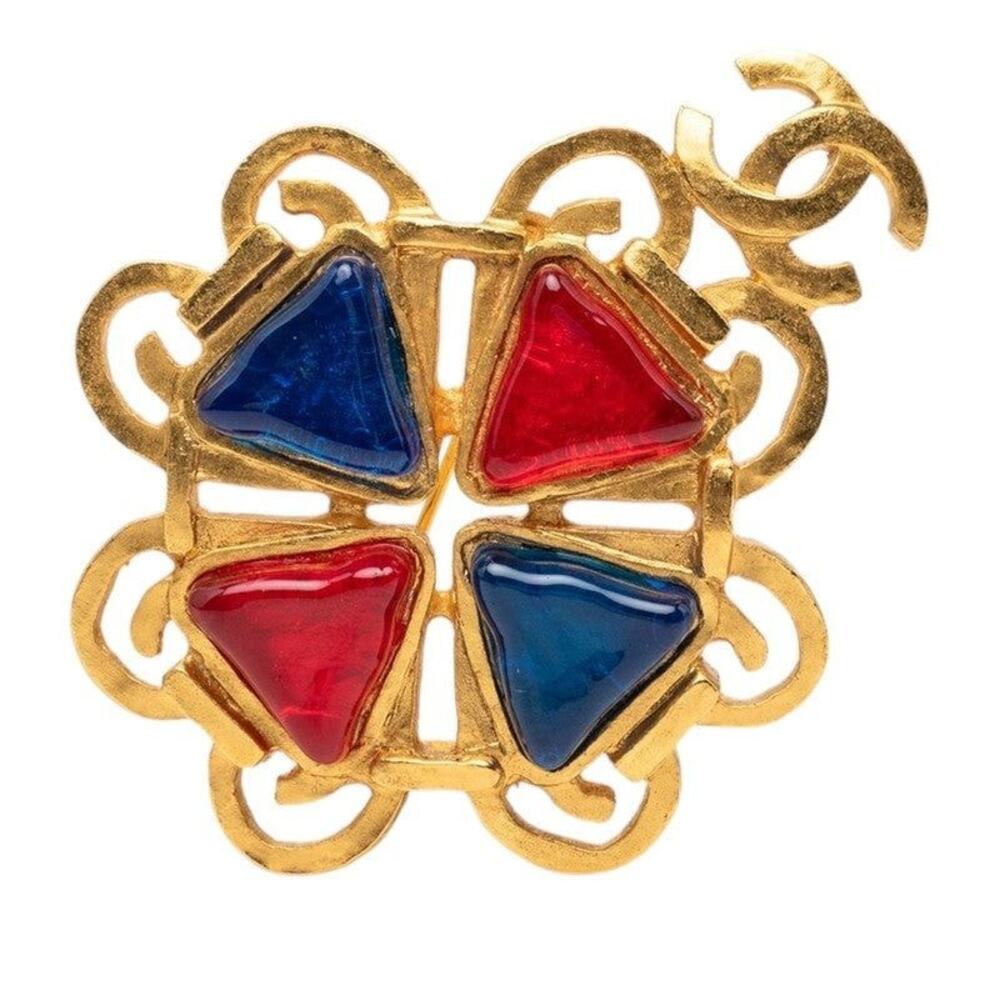 Chanel CC Logo Vintage Brooch 95P Engraved Gold Plated Resin